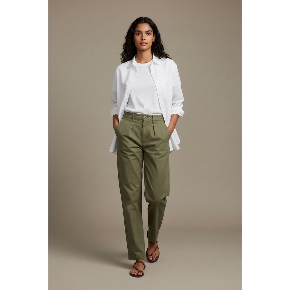 AYR Size 27 The‎ Recess Olive Green Wide Leg High Rise Front Seam Canvas Pants